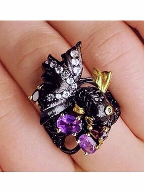 Amethyst Sterling & 14 kt Sea Life Ring